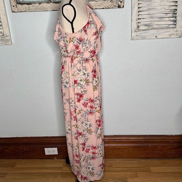 Lush Floral Maxi Sleeveless Halter Keyhole Back Pink Women's Dress Size Medium - Picture 9 of 11